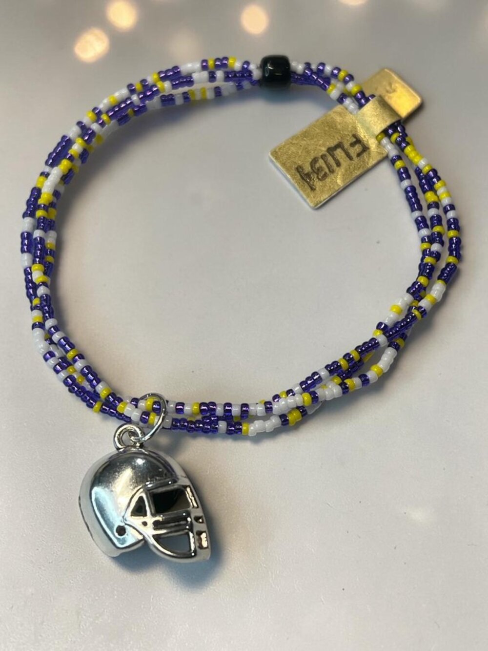 Minnesota Viking Colors Football Helmet Charm Seed Bead Bracelet Unisex (FL1134)